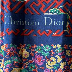 Christian Dior Vintage Silk Scarf Butterfly & Floral Print
